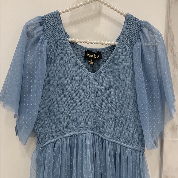 🔴BLUE DOTTED TULLE SMOCKED MATERNITY🔴 - Picture 5 of 12